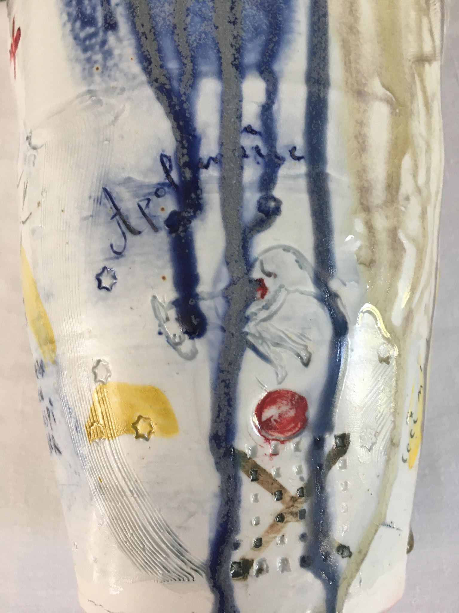 Thierry Basile vase in enamelled sandstone with abstract decoration