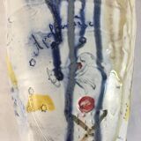 Thierry Basile vase in enamelled sandstone with abstract decoration