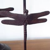 Pair of metal candlesticks, dragonfly
