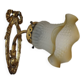Antique wall light in gilded brass and glass tulip