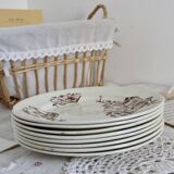 8 assiettes plates en faïence Clairefontaine motif Kyoto sépia fin XIXème