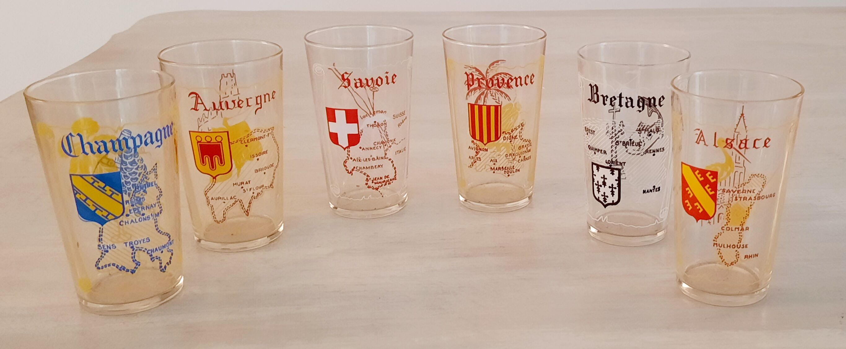 6 orangeade glasses - lemonade - water - regional theme - vintage