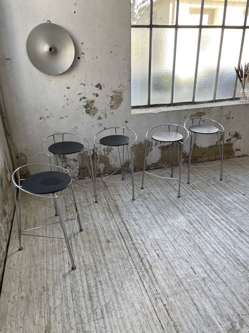 Set of 5 high stools "silver moon" Pascal Mourgue