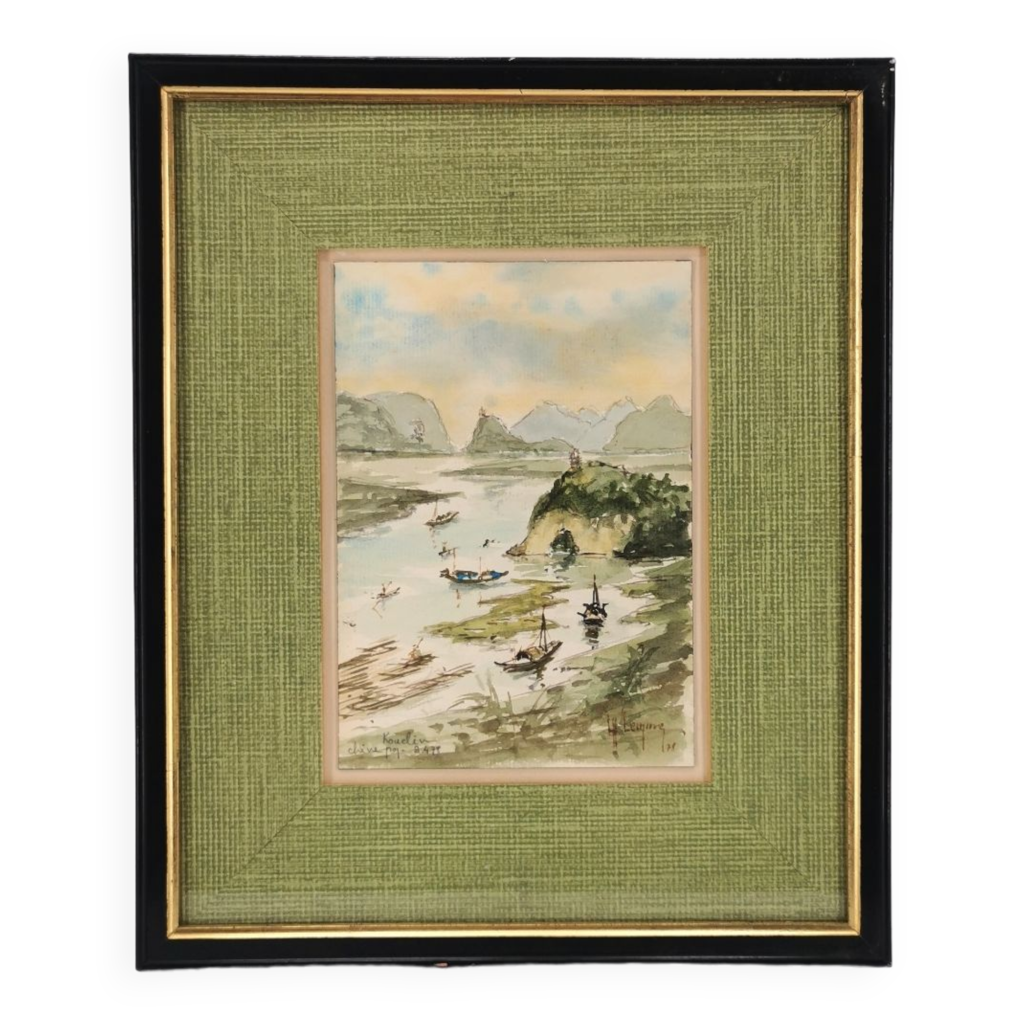 Tableau Ancien Aquarelle Originale - Paysage De Barton Par Harry Walter Yorke 1922