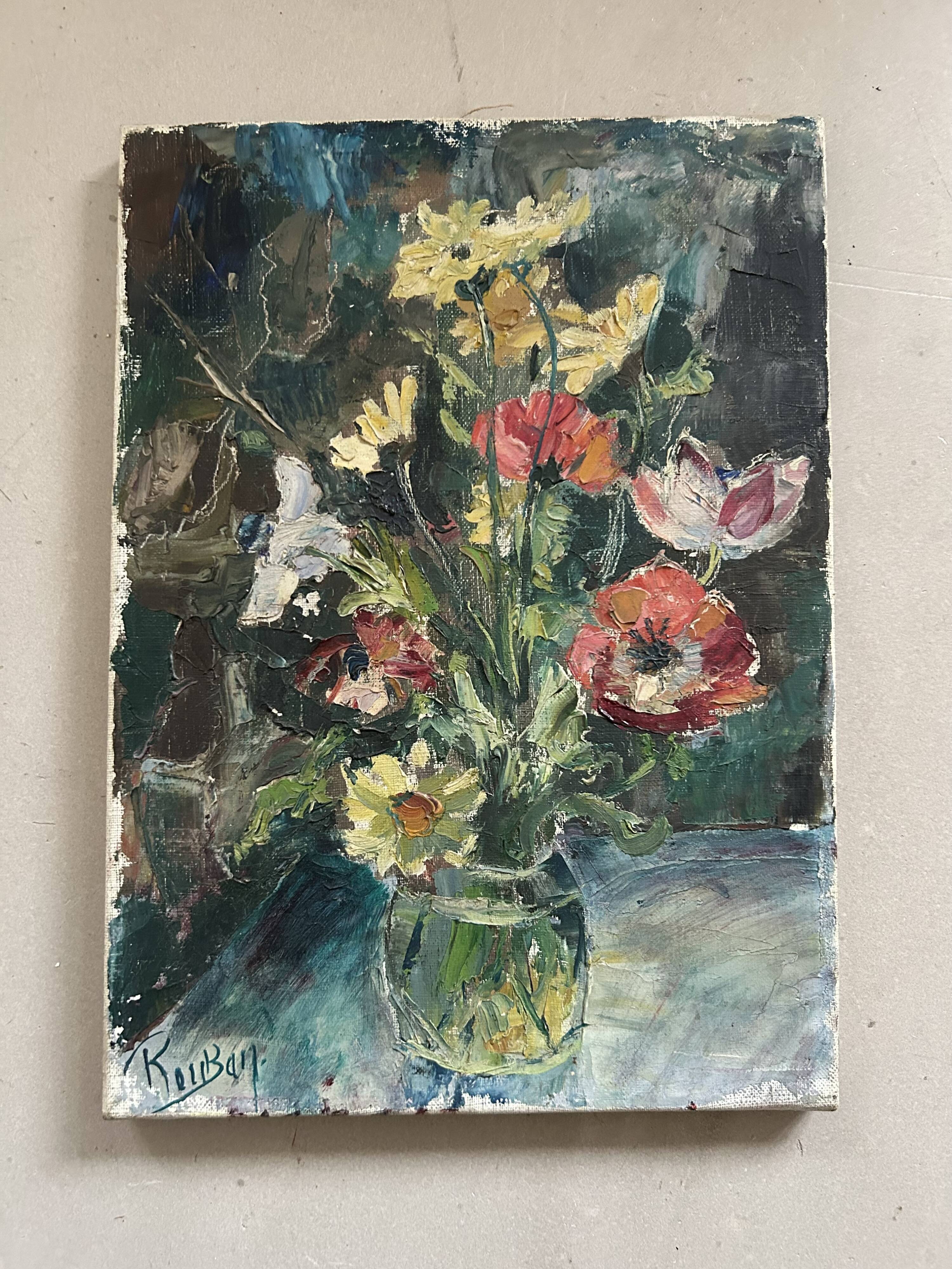 Bouquet, old fabric signed Rouban