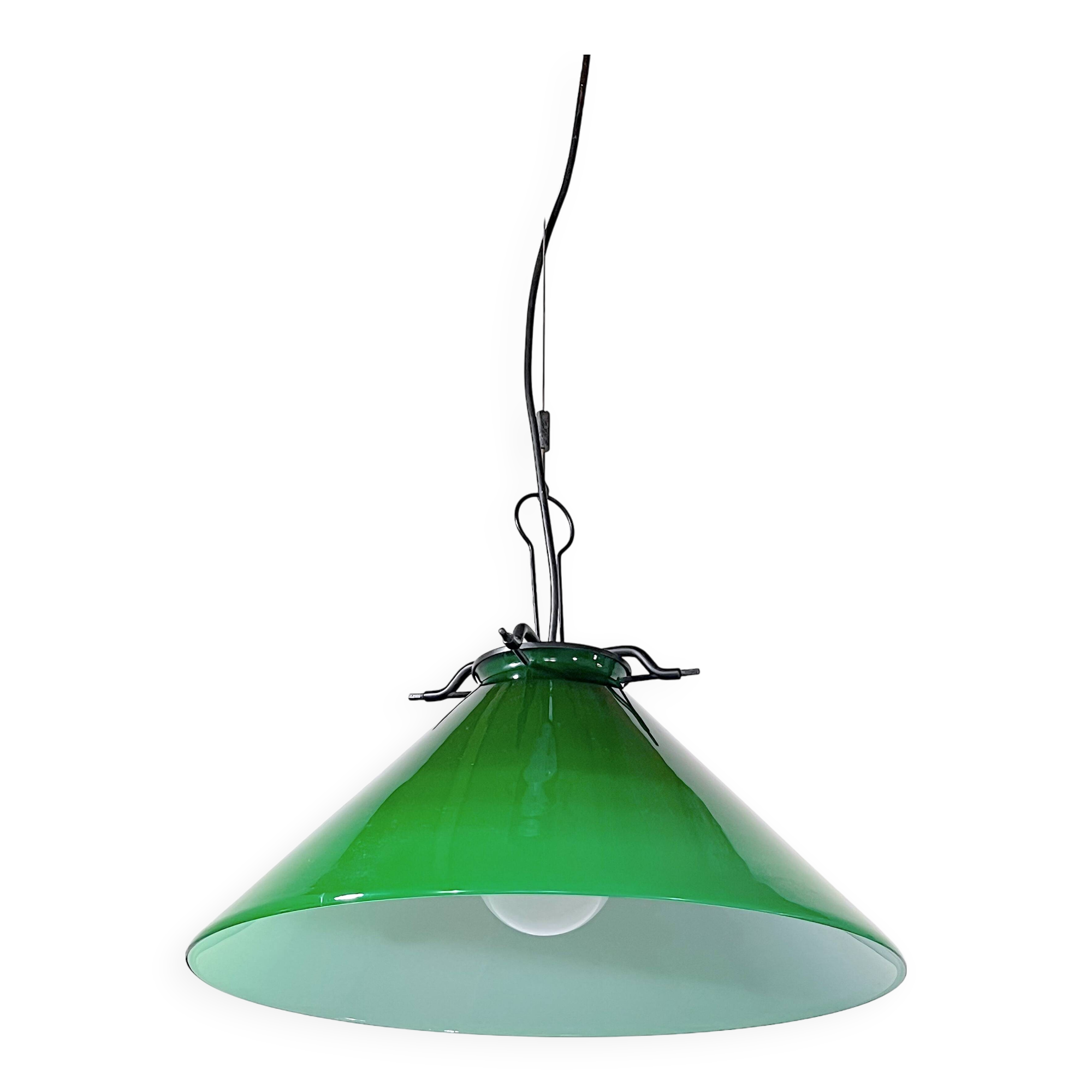 Green Murano conical pendant light, Italy 1980.