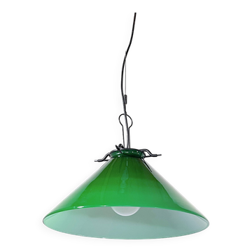 Green Murano conical pendant light, Italy 1980.