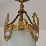 Antique French Louis XVI Style Glass and Bronze Pendant Lamp c. 1900