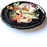 Assiette en Barbotine style 1970 Vallauris Poissons Étoile de Mer