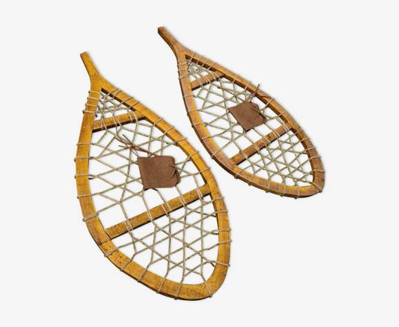Pair of wooden snowshoes
