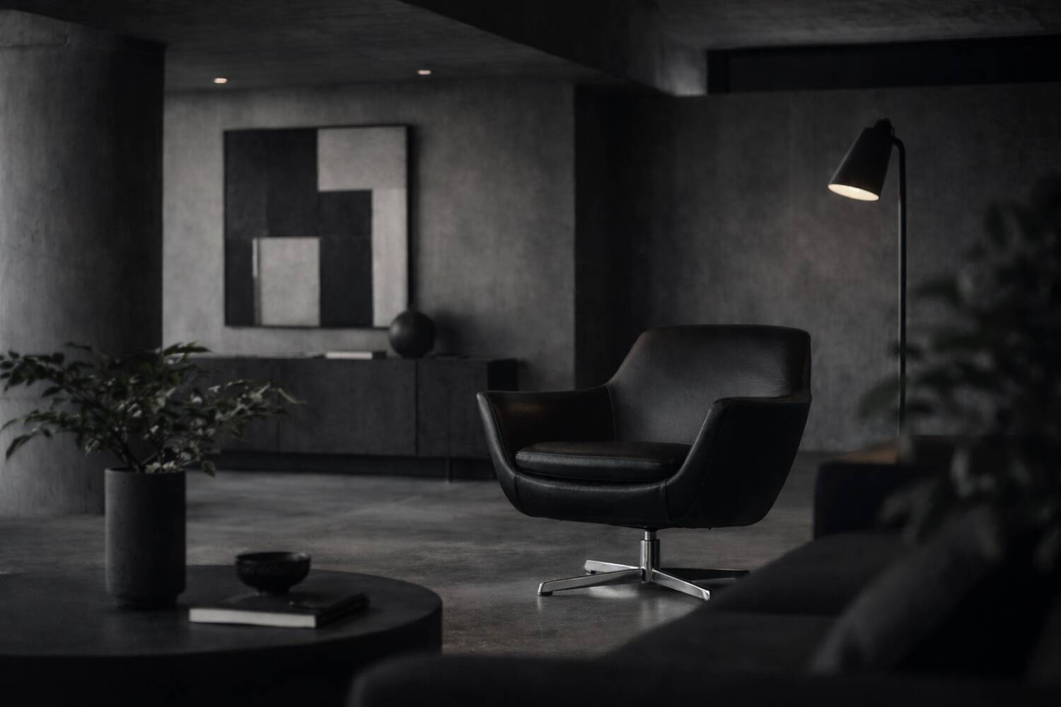 Vintage Mid-Century Scandinavian Modern Black Swivel Chairs, Set of 2