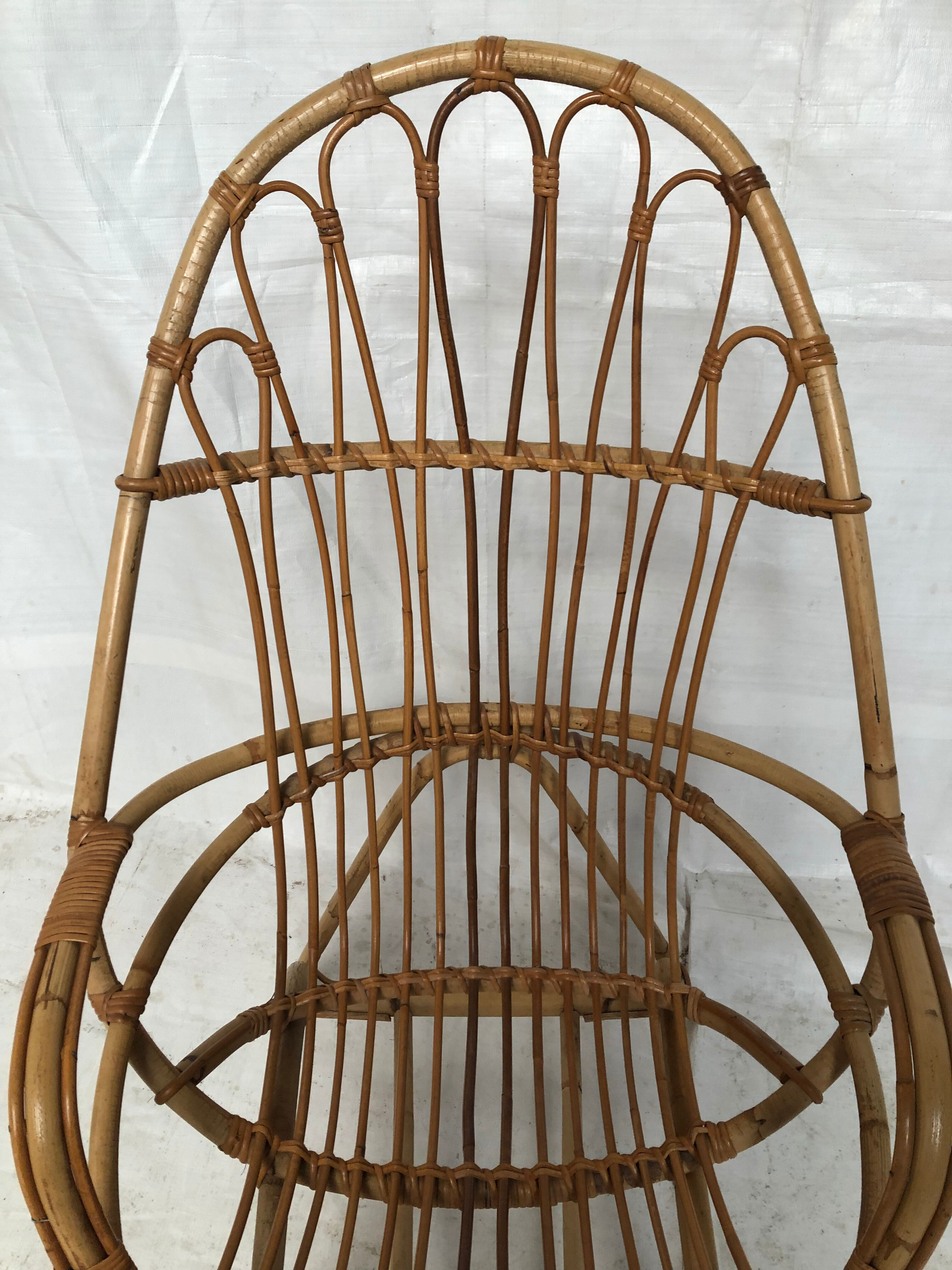 Wicker armchair rattan bamboo 60s large backrest