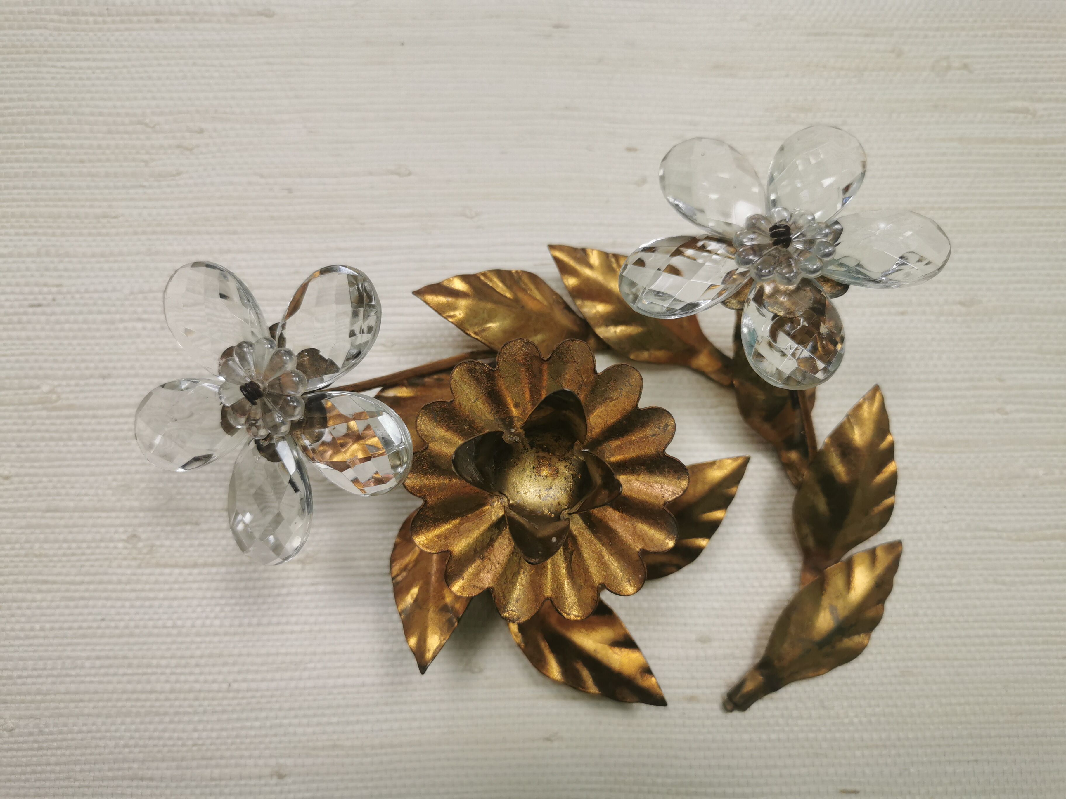 Candle holder gold metal and glass
