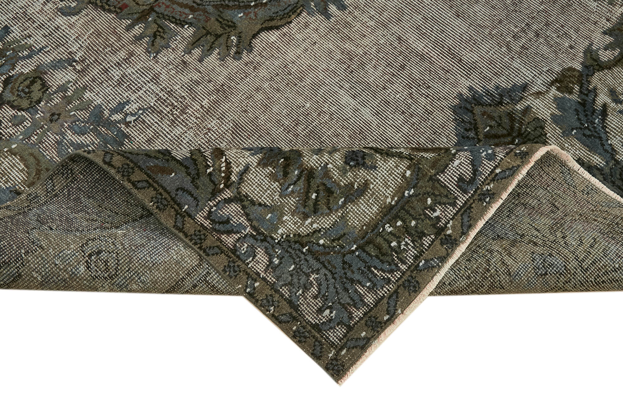 Handwoven overdyed turkish 1970s 190 cm x 302 cm grey carpet