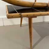 Table basse porte plante en rotin vintage