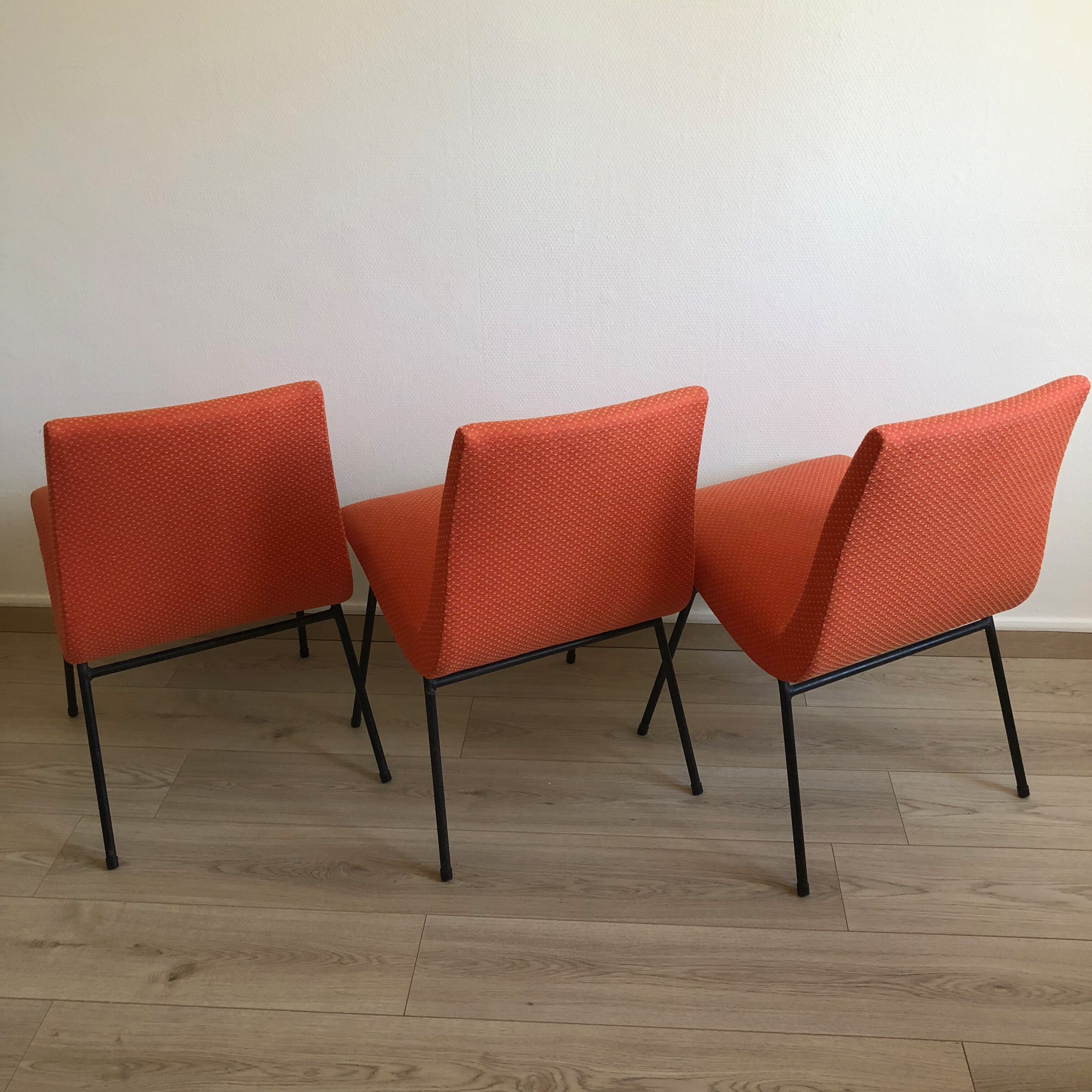 Suite 3 vintage chairs 1950 CM 145 Pierre Paulin