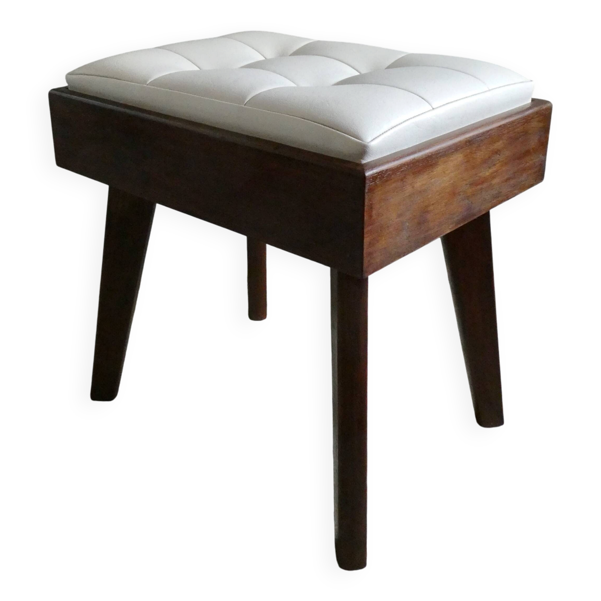 Tabouret en bois et Skaï, vers 1960, scandinave
