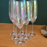 6 champagne flutes in iridescent glass