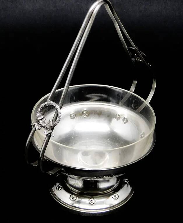 Art Nouveau sugar bowl, silver-plated brass, Poland, 1930s