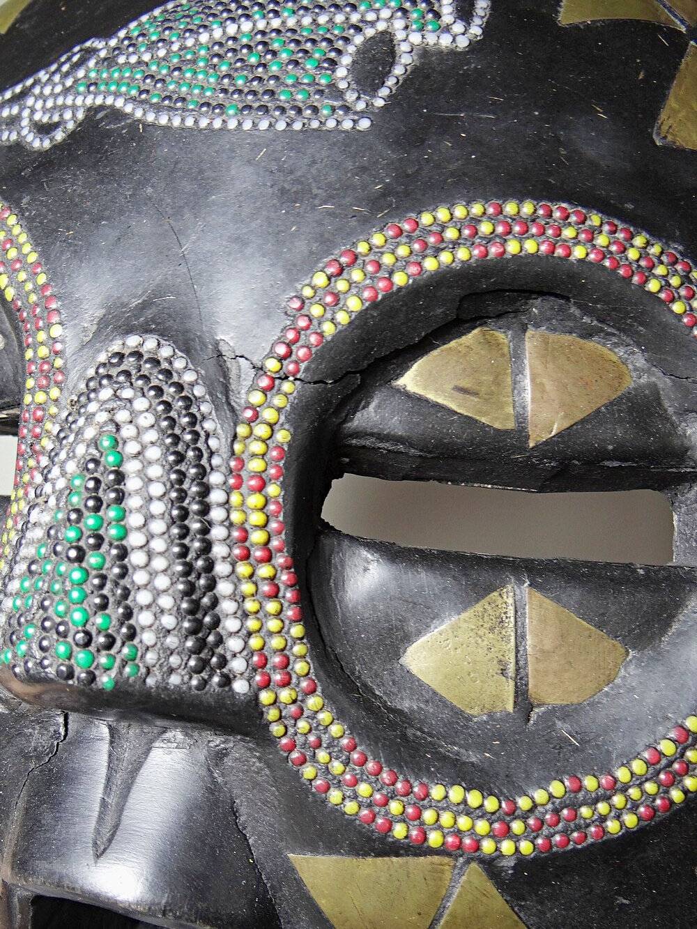 African moon mask, Luba/Baluba, DR Congo, carved wood, beads.