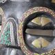 African moon mask, Luba/Baluba, DR Congo, carved wood, beads.