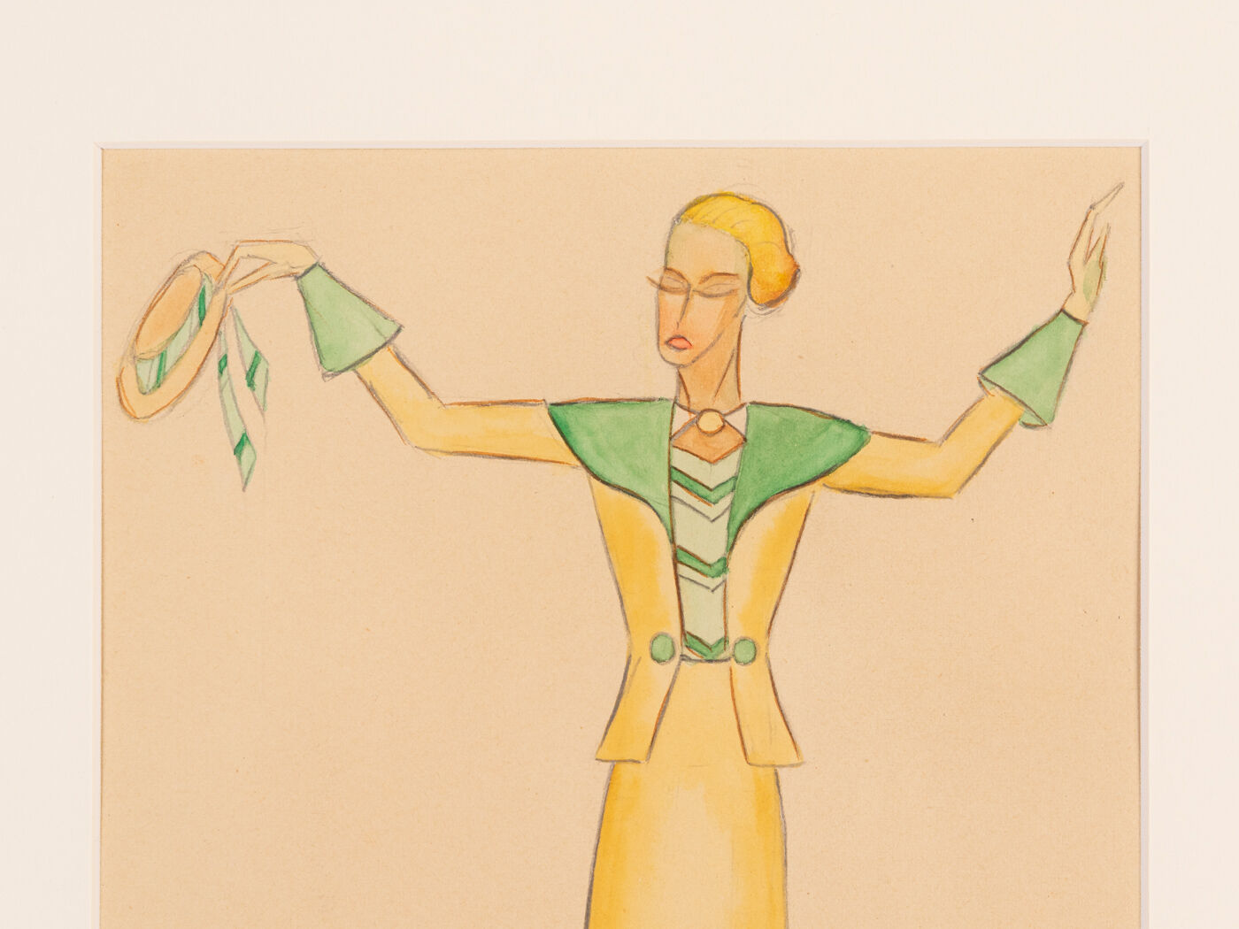 Art déco fashion illustration, gouache on paper, 93 x 52 cm