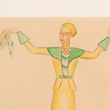 Art déco fashion illustration, gouache on paper, 93 x 52 cm
