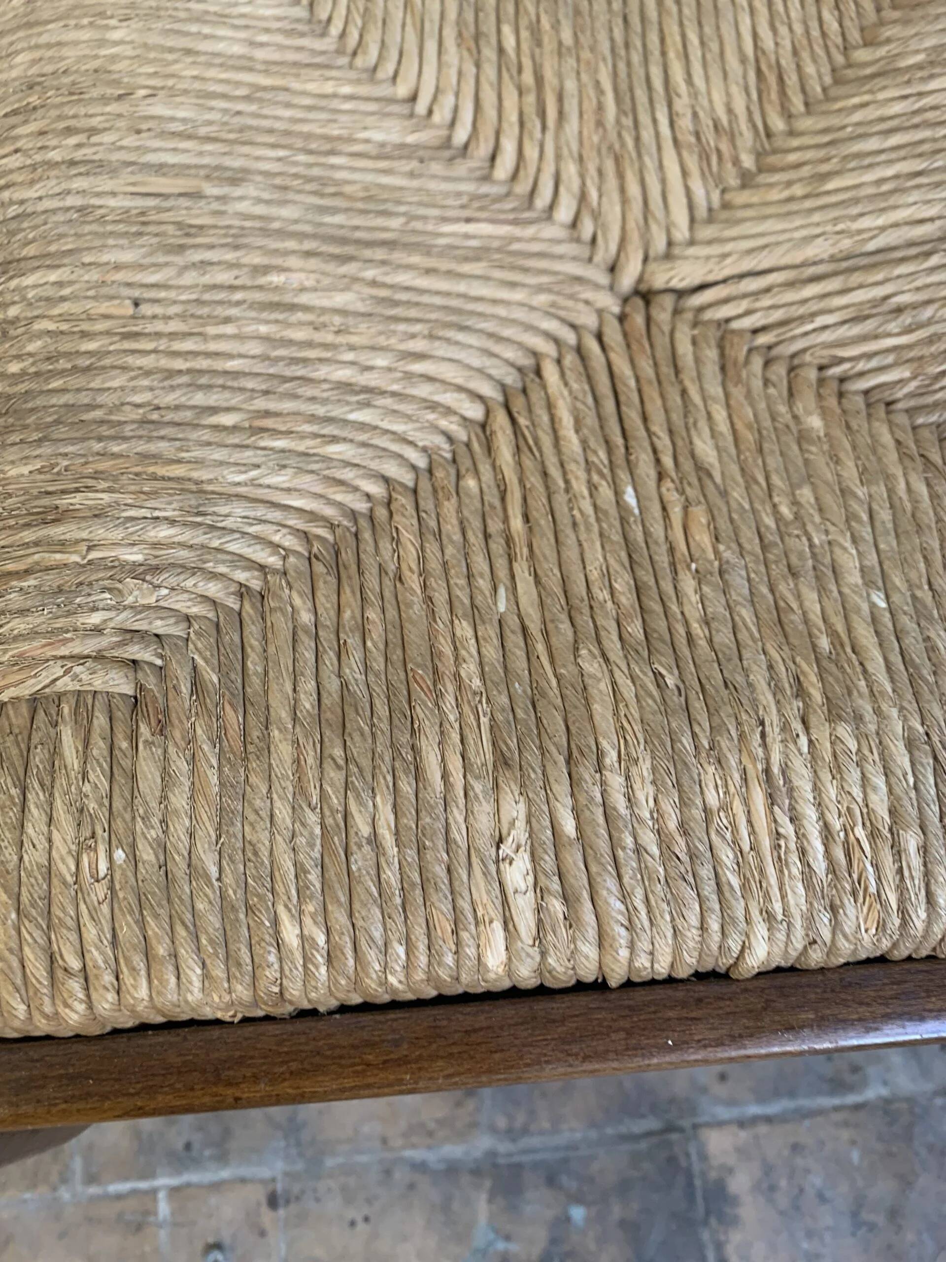 Pair of 20th-century wooden stools with straw seats