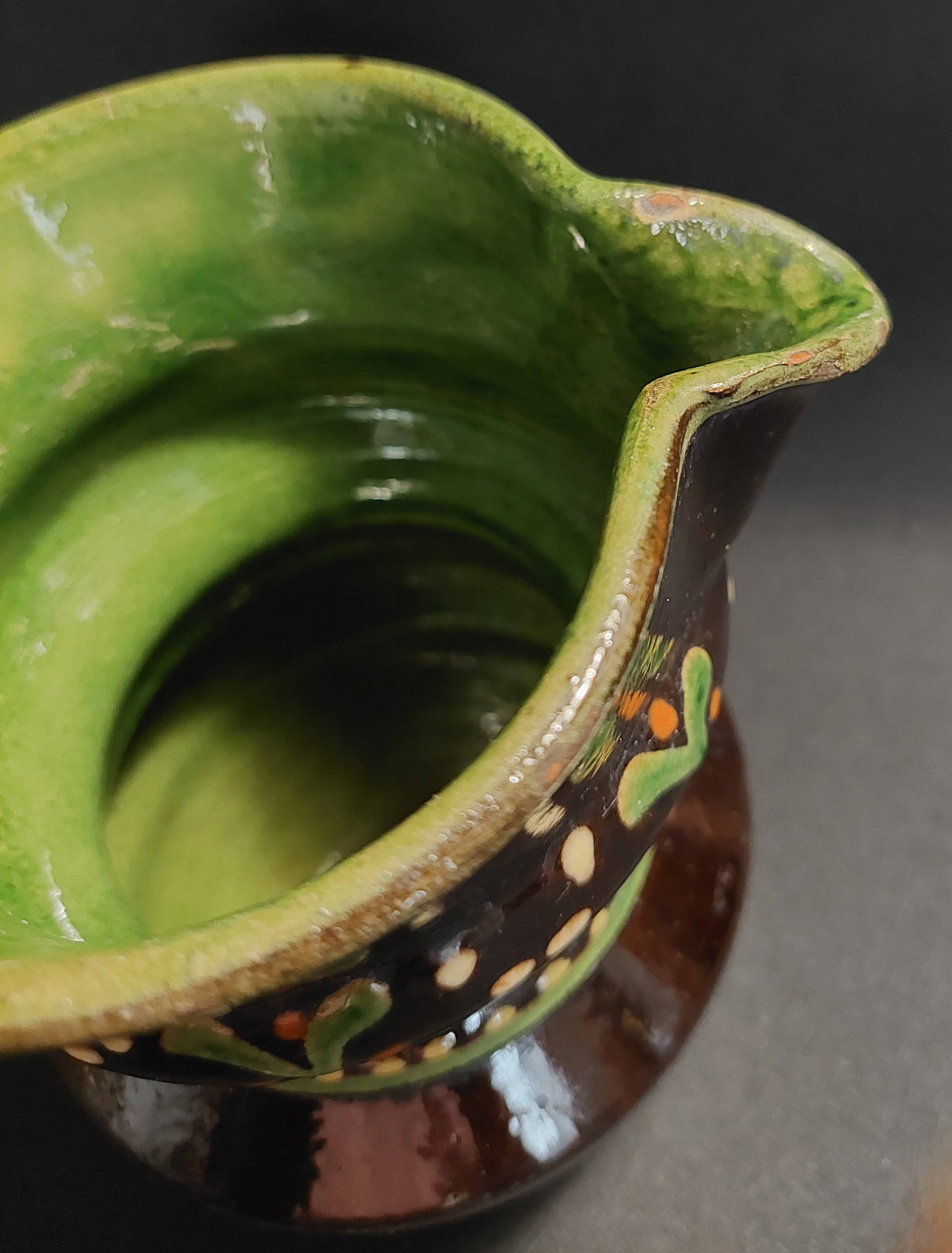 Glazed terracotta pitcher from Savoie, early 20th century