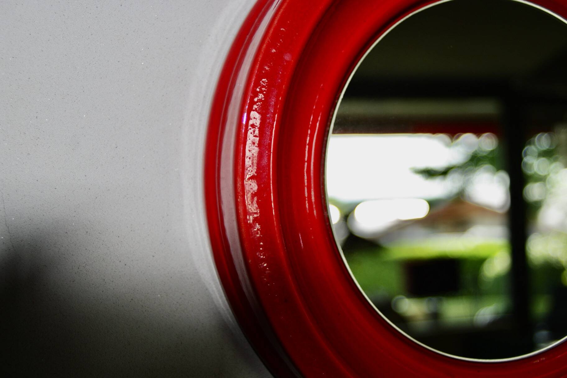 Vintage bright red ceramic mirror 1960