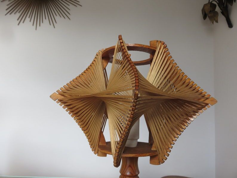 Scandinavian lamp, wire and wood, 60s 70s