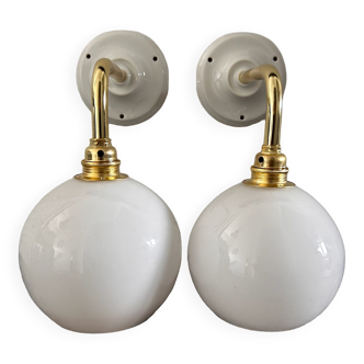 Pair of white opaline wall lights