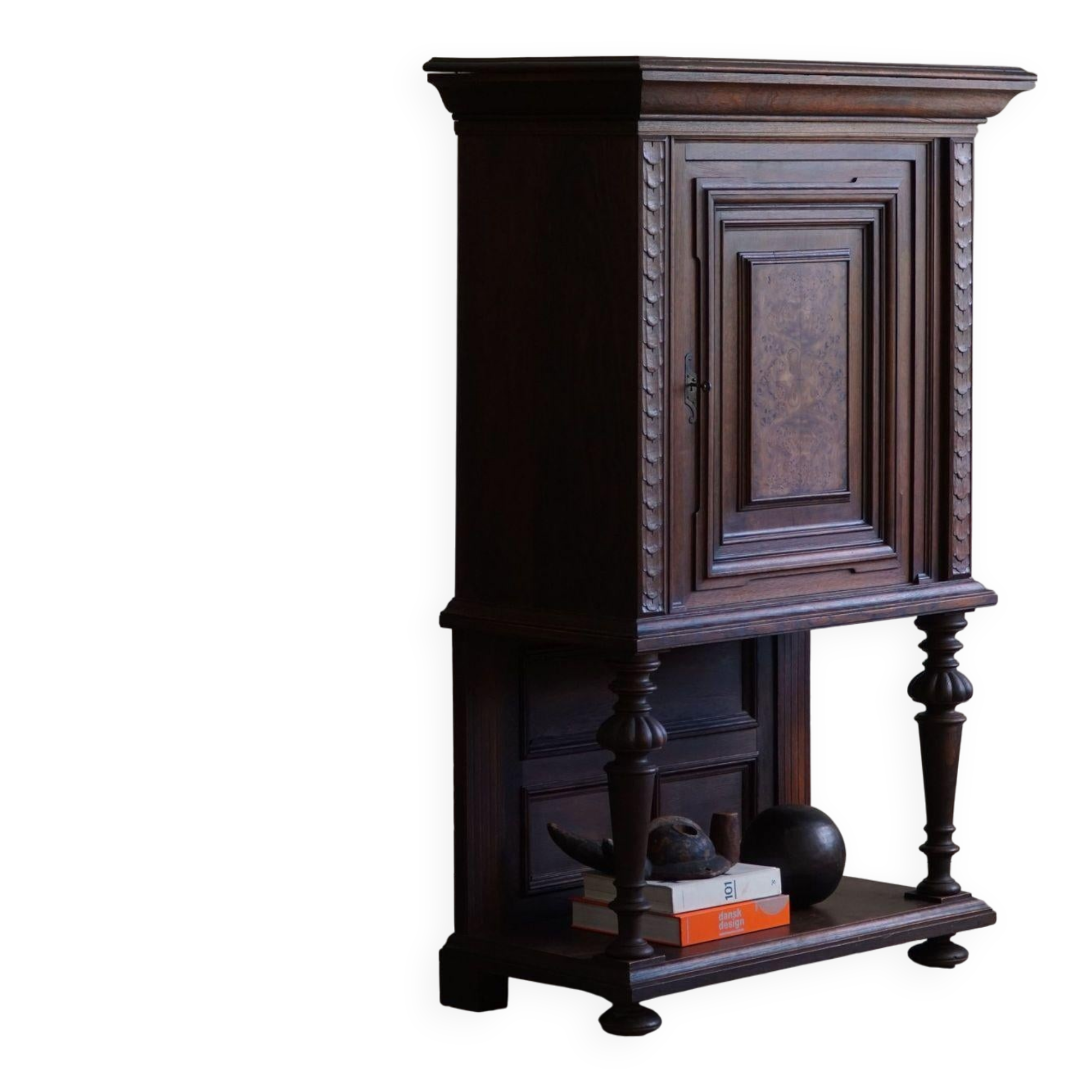 Baroque-style wardrobe in oak and birch, made by a Danish cabinetmaker, 1920s.