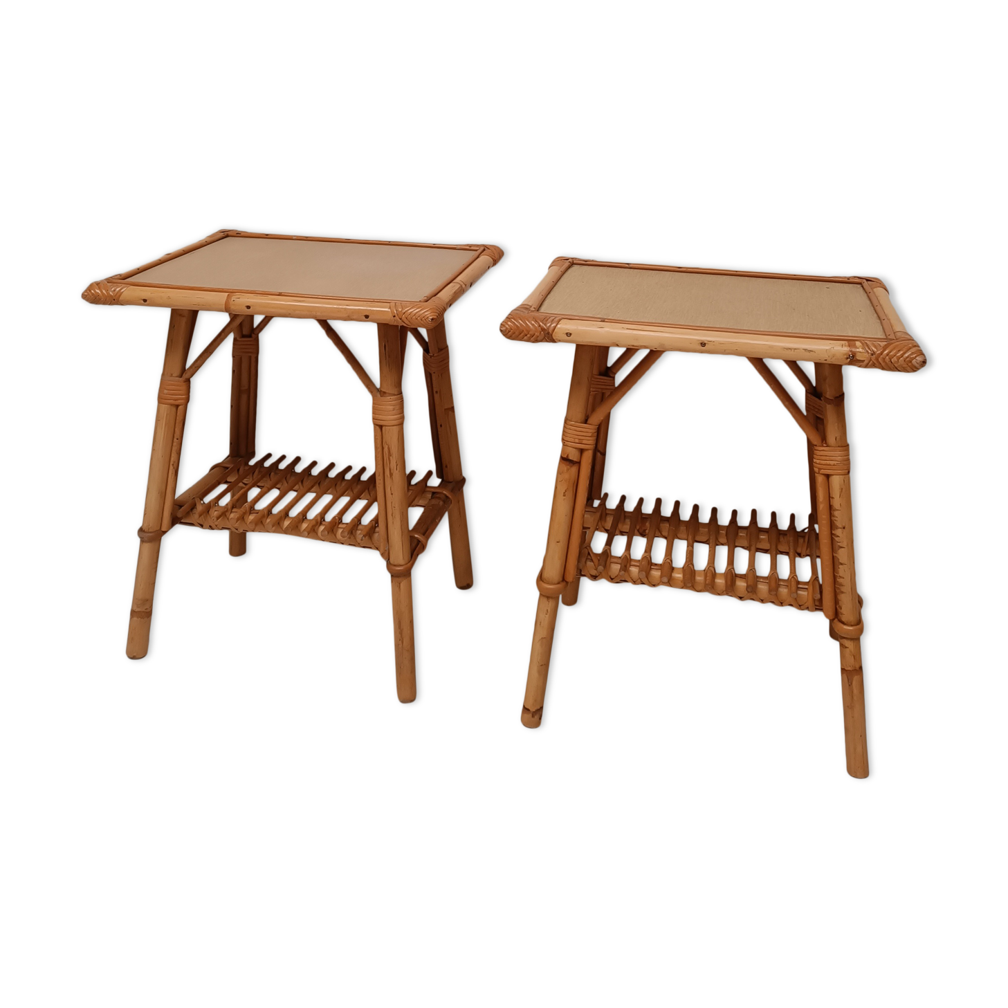 Pair of vintage rattan bedside tables