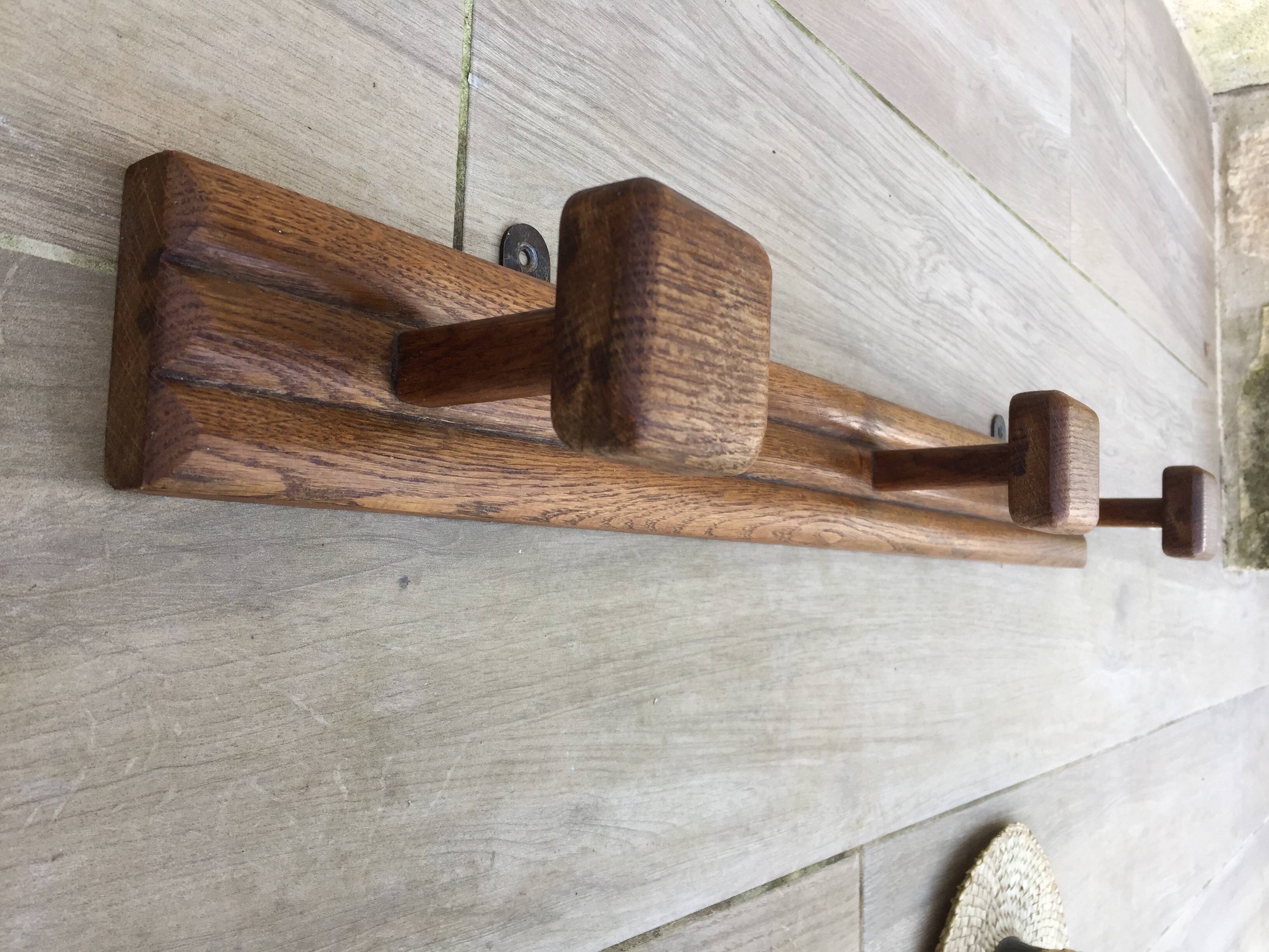 VINTAGE Geometric Solid Oak COAT RACK