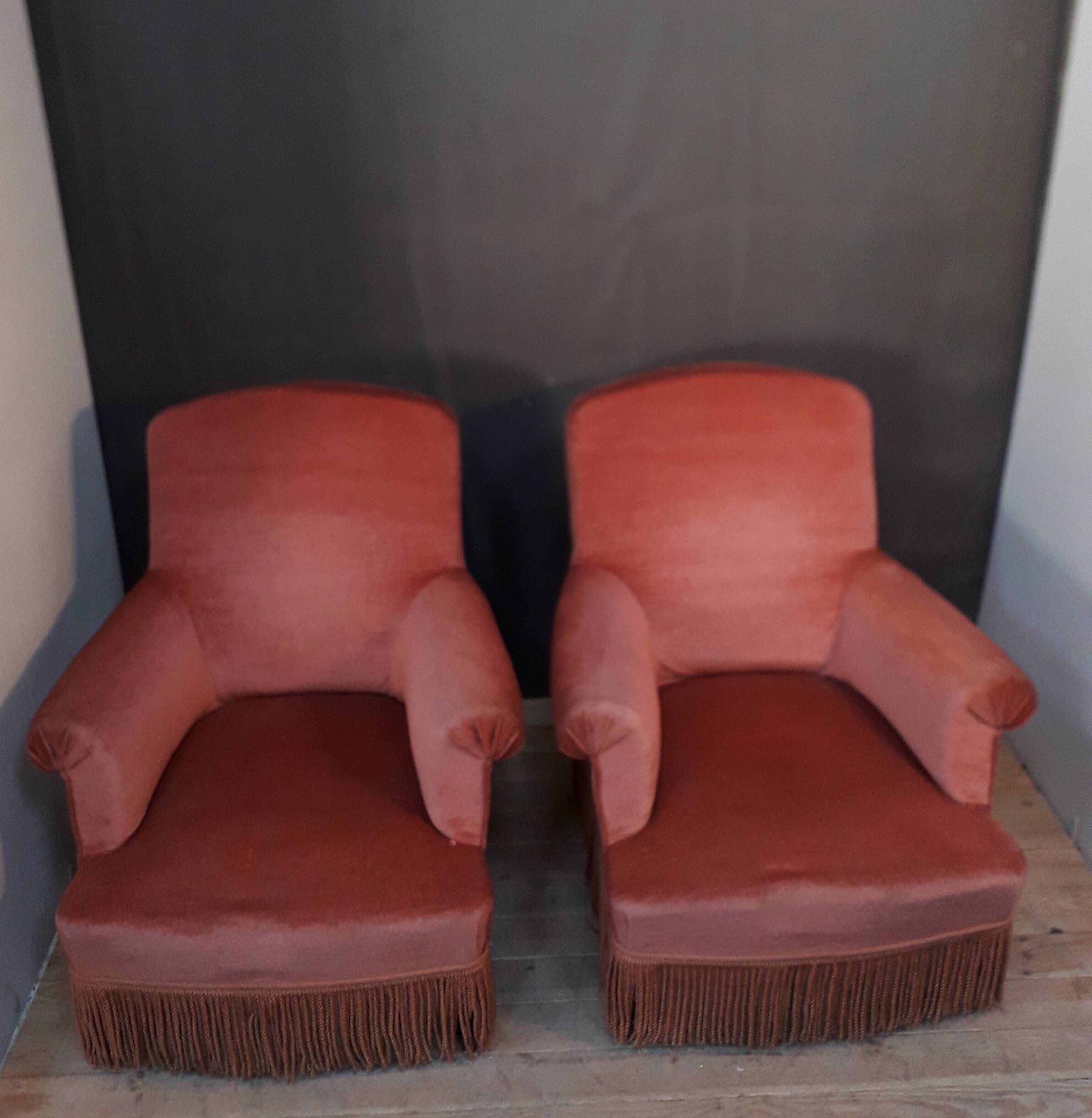 Paire de fauteuils crapaud rose
