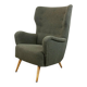 Fauteuil Wingback bouclé gris-vert, Autriche années 50