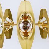 Oscar Torlasco brass chandelier of 25 inches with optical prism lenses, Italy, 1970s.