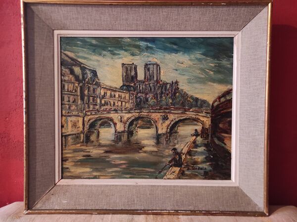 Peinture à l'huile sur toile vintage française de Paris, signée Lendais