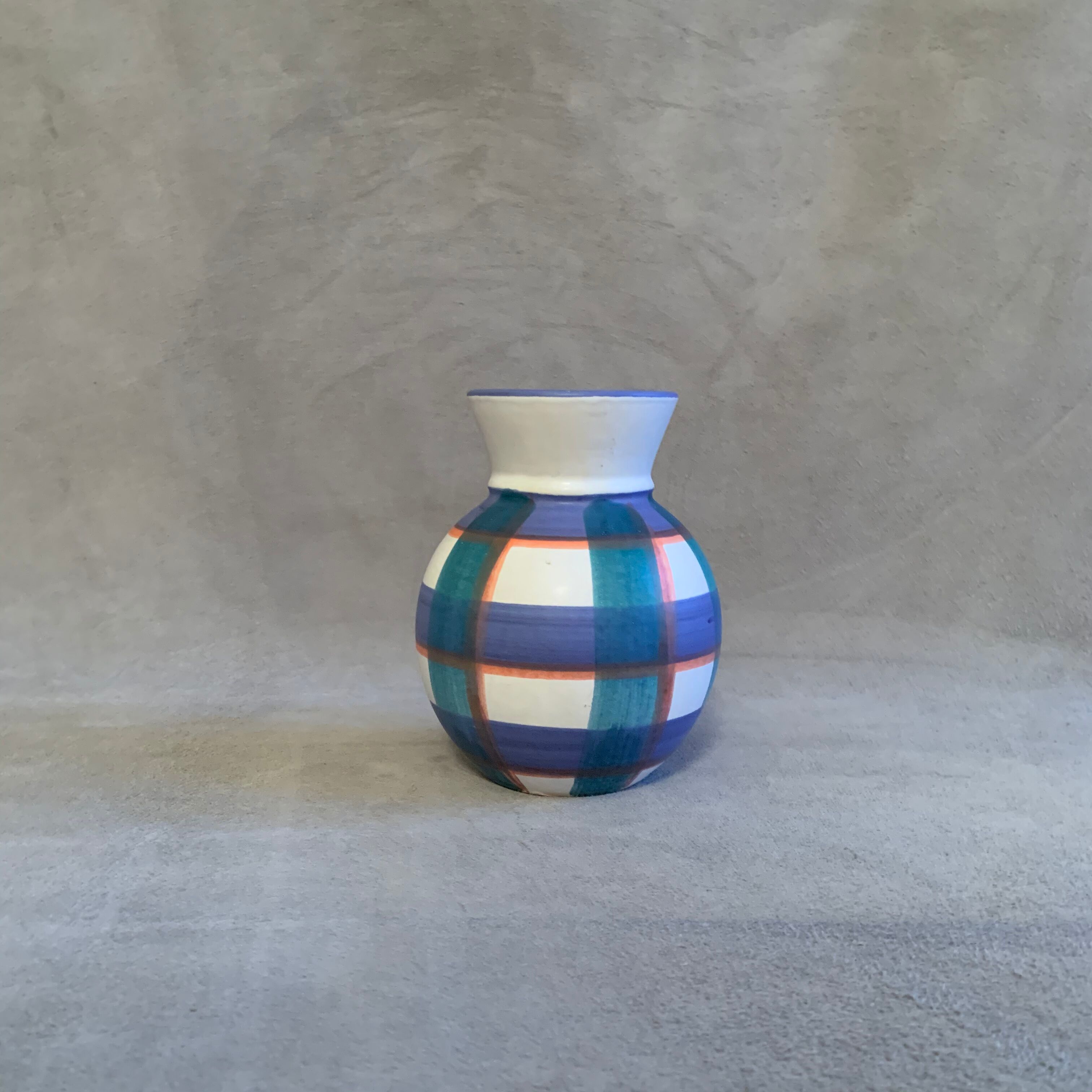 Green blue tartan vase