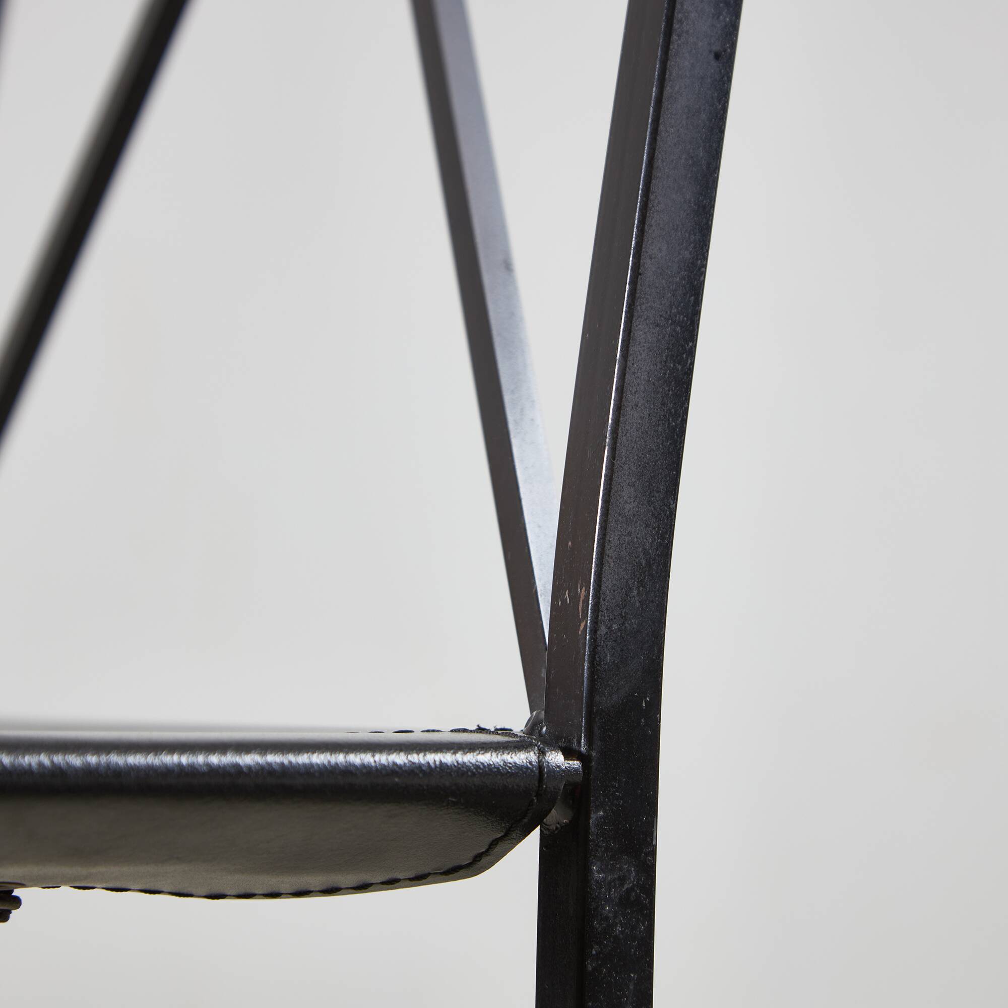 Italian Postmodern Black Leather Dining Chair with "X" Shape, 1980s