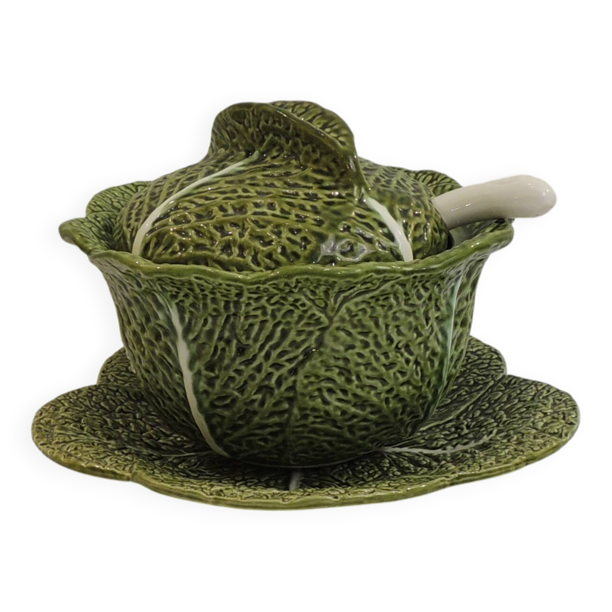 Vintage Cabbage-Shaped Tureen (Majolica/Barbotine)