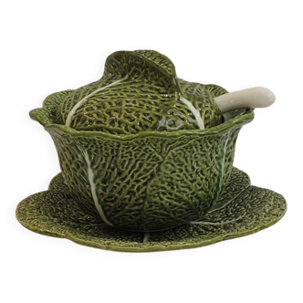 Vintage Cabbage-Shaped Tureen (Majolica/Barbotine)