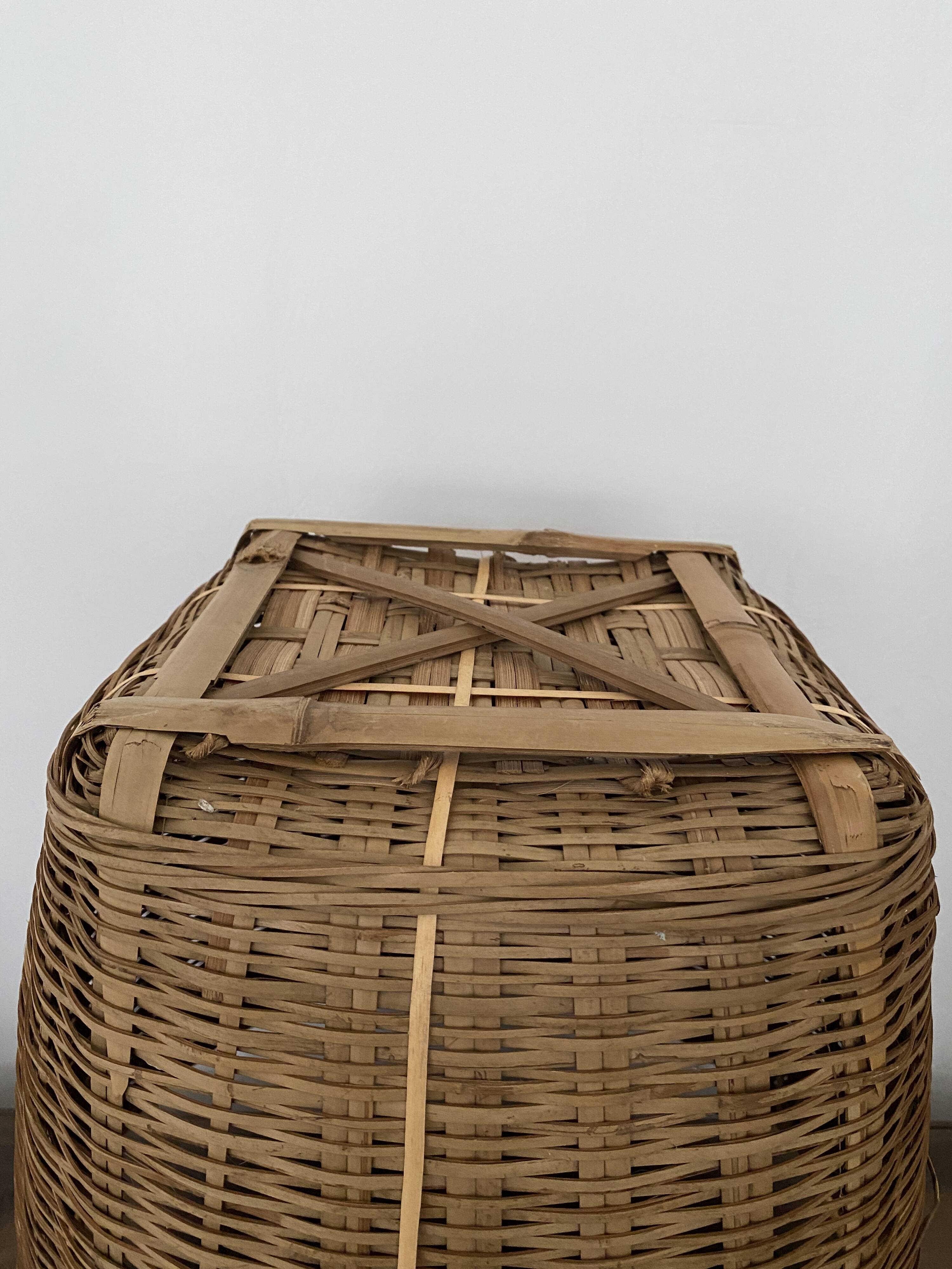 Basket, vintage bamboo laundry basket, toy basket, storage basket