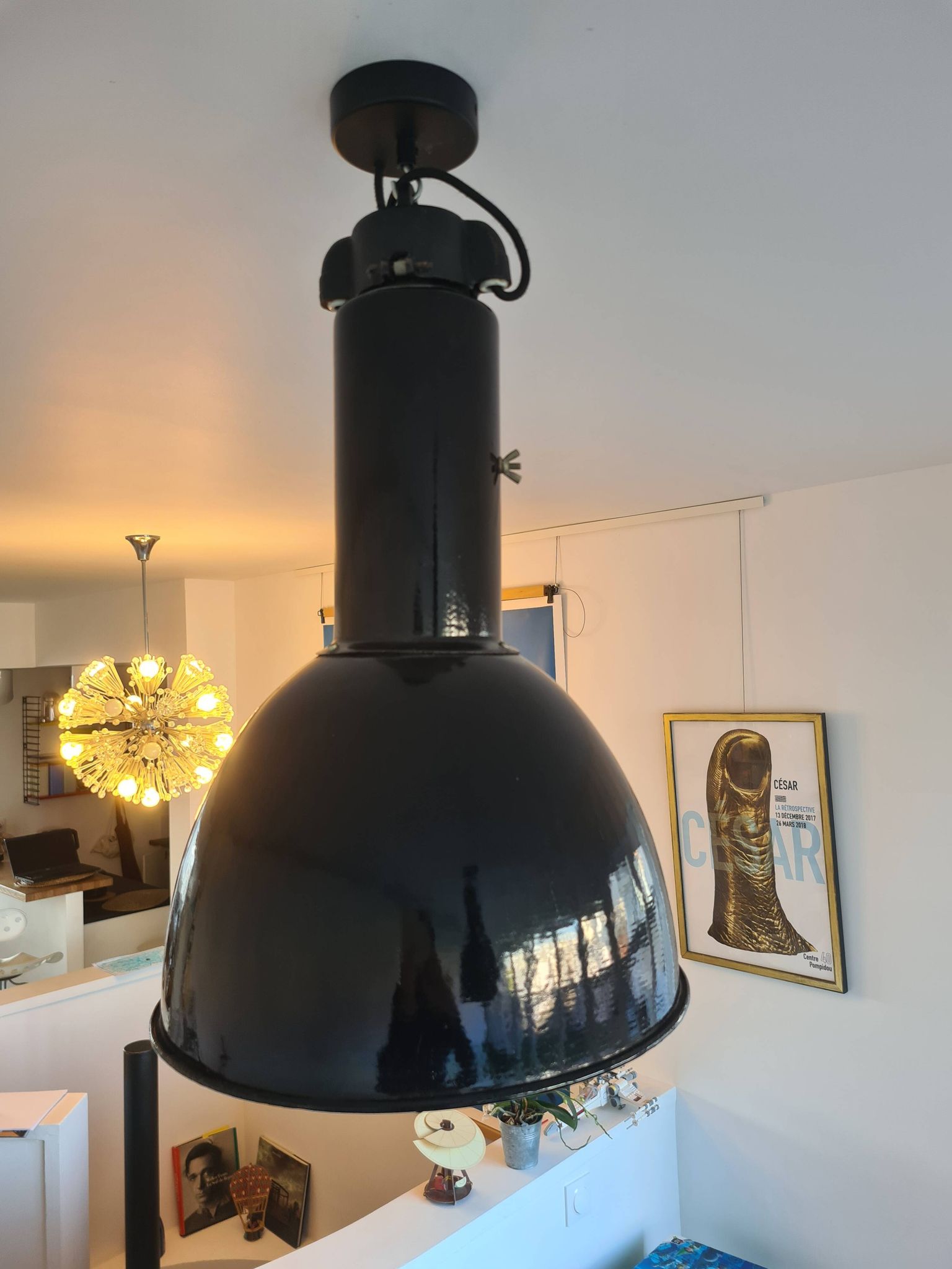 Czechoslovakian black industrial lamp from the 40s/50s called Bauhausde