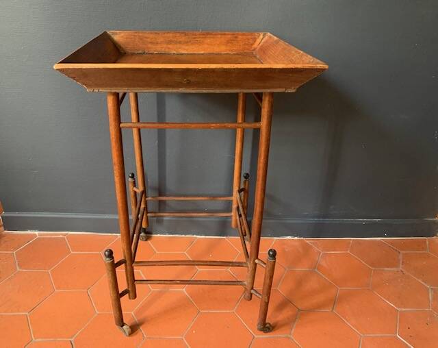 Napoleon III wooden side table, tray table on wheels, 19th century