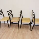 Set of 4 Vintage Wooden Dining Chairs: Beige Faux Leather, Mid-Century Retro