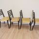 Lot de 4 chaises de salle à manger vintage en bois : similicuir beige, style rétro du milieu du siècle