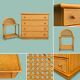Dresser and its bedside table in cane rattan and vintage oak from the 1970s.