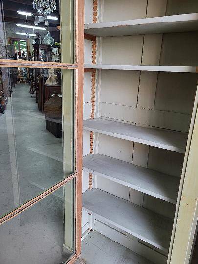 Magnificent pair of green painted fir bookcase display cabinet early 20th century